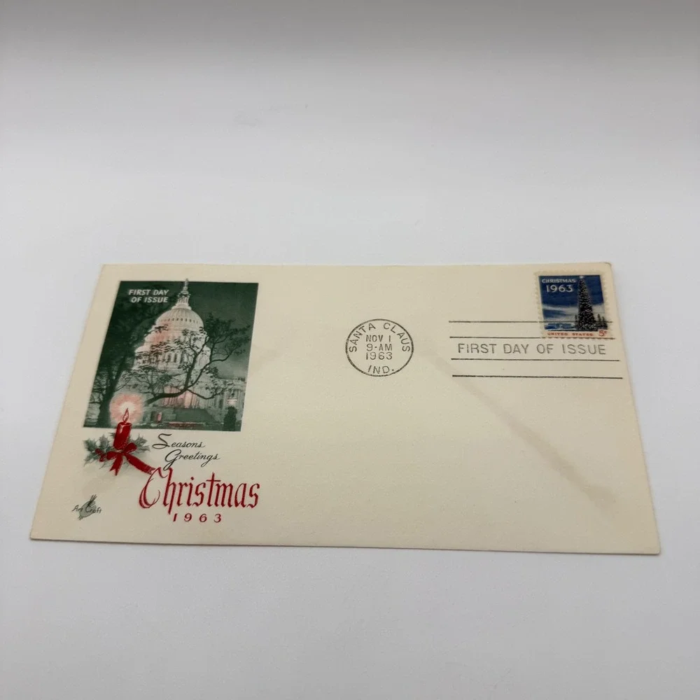 1963 ArtCraft First Day of Issue Christmas Cover Santa Claus Indiana 5c Stamp